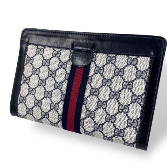 Gucci Vintage monogram clutch bag navy blue - Picture 1 of 13